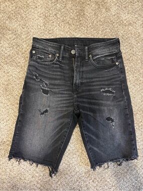 Men's American Eagle AirFlex Ripped Black Denim Short